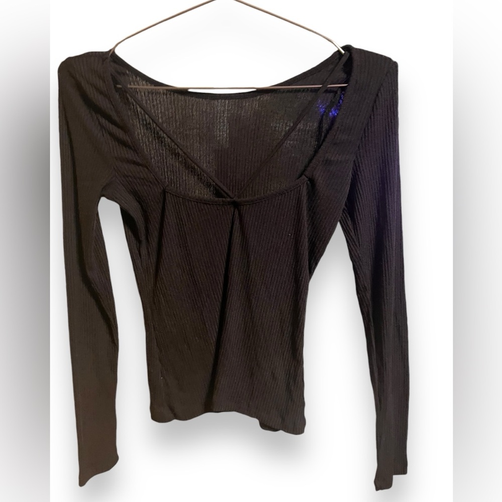 Project Social T Square Neck Ribbed Long Sleeve Top Black Size XS